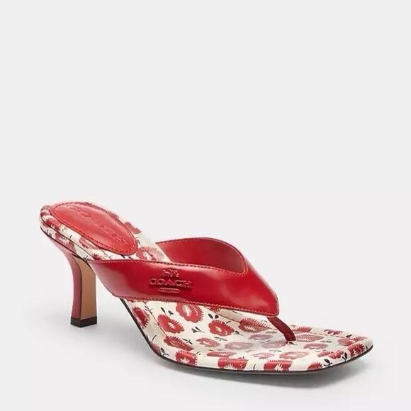 NEW COACH Women's Thong Kitten Heel With Floral Print Bold Red CBM86 US 8 - Picture 6 of 8